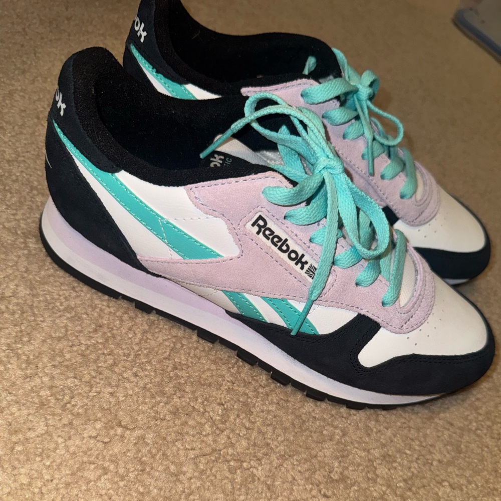 NWOT Reebok Retro Low-Top Sneakers in Teal, Lilac & Black